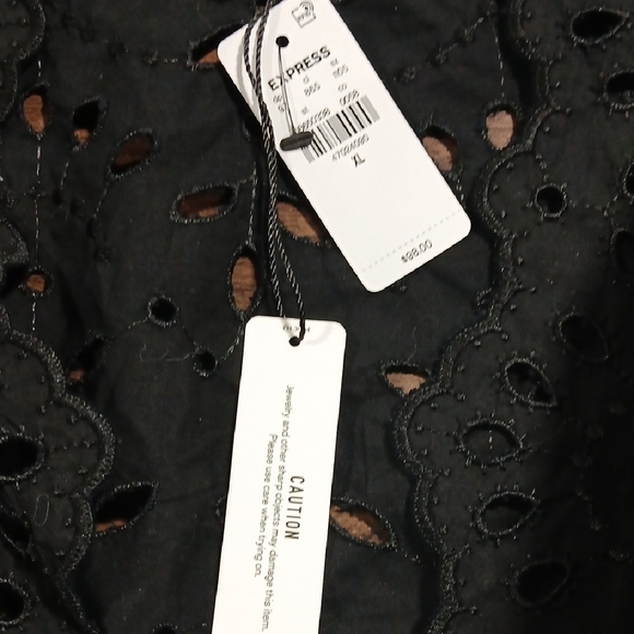 Express Charcoal Eyelet Women's Blouse - Picture 2 of 3